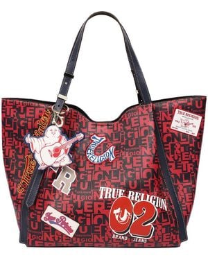 TRUE RELIGION Multi Patch Faux Leather Graphic Tote - Red
