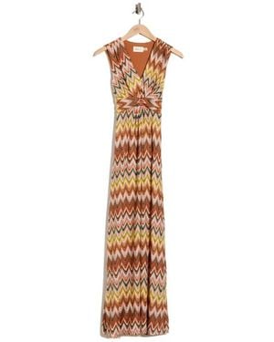 Eliza J Sleeveless Twist Front Maxi Dress - Metallic