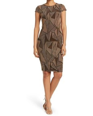 Vince Camuto Geo Metallic Knit Cap Sleeve Dress - Multicolor