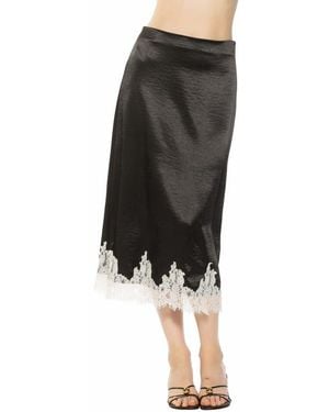 Alexia Admor Serena Lace Trim Satin Midi Skirt - Black