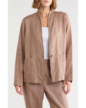 Eileen Fisher High Collar Organic Linen Jacket - Brown