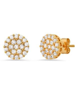 Steeltime Hmy Jewelry Stainless Steel Round Pave Simulated Diamond Stud Earrings - Metallic
