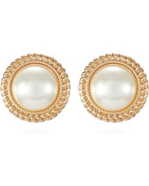 Tahari Braided Faux Pearl Clip-On Button Earrings - Multicolor