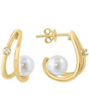 Effy Diamond & Freshwater Pearl Earrings - Metallic