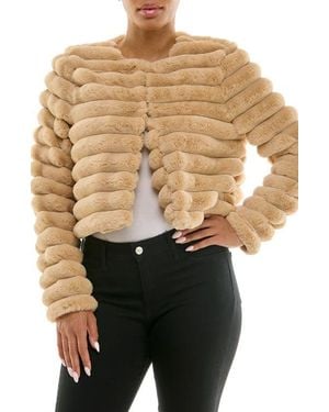 Nina Leonard Faux Fur Long Sleeve Bolero - Natural