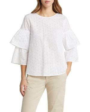 Masai Drea Ruffle Sleeve Cotton Eyelet Top - White