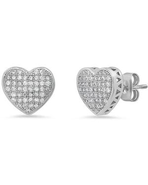 Steeltime Hmy Jewelry Pave Simulated Diamond Heart Stud Earrings - Metallic