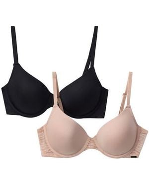 Halston Animal Mesh 2-Pack T-Shirt Bras - Black