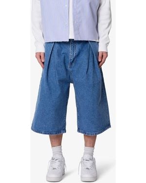 MNML Pleated Ultra Baggy Denim Shorts - Blue