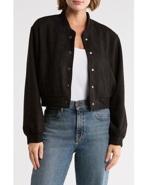 Truth Crop Faux Suede Bomber Jacket - Black