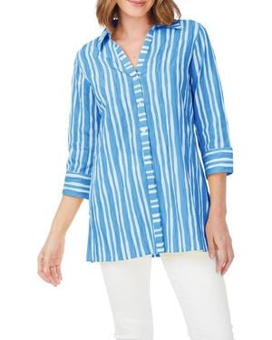 Foxcroft Pamela Crinkle Beach Stripe Blouse - Blue