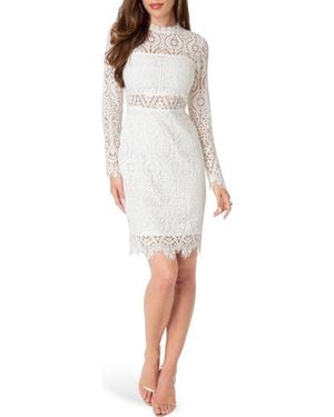 Bebe Bandeau Lace Long Sleeve Dress - White