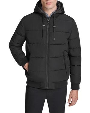 Kenneth Cole Oxford Hooded Quilted Bomber Jacket - Black