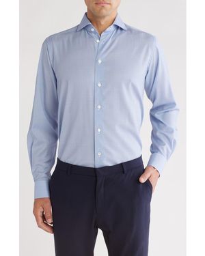 Eton Contemporary Fit Houndstooth Merino Wool Dress Shirt - Blue