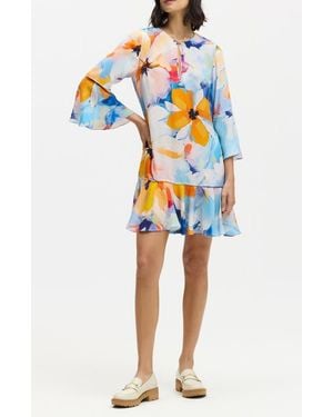 Robert Graham Margot Floral Bell Sleeve Shift Dress - Blue