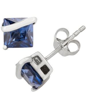 FZN Sterling Created Gemstone Swirl Stud Earrings - Blue