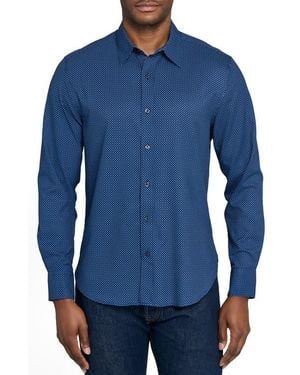 Con.struct Slim Fit Micro Geometric 4-Way Stretch Performance Button-Up Shirt - Blue