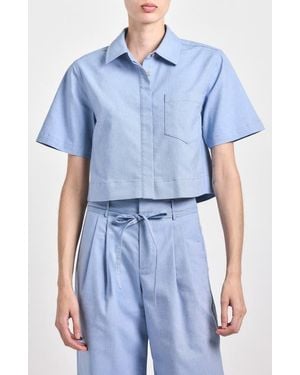 10 Crosby Derek Lam Lira Short Sleeve Crop Button-Up Shirt - Blue