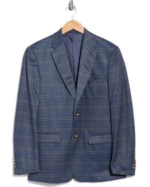 Duchamp Slim Fit Plaid Stretch Knit Sport Coat - Blue
