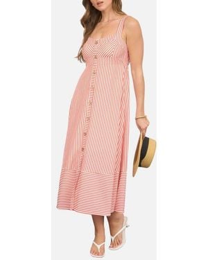 Blu Pepper Stripe Button Trim Midi Dress - Pink
