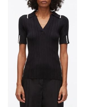 3.1 Phillip Lim Contrast Trim V-Neck Polo - Black