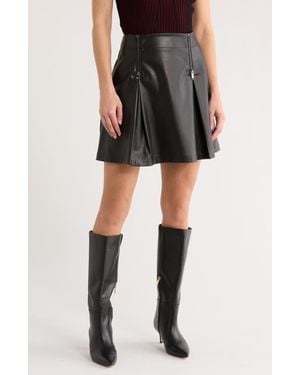 DKNY Faux Leather Front Zip Miniskirt - Black