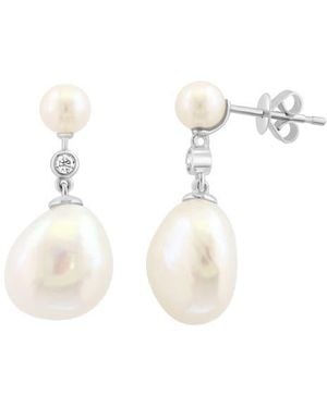 Effy 14K Diamond & Freshwater Pearl Drop Earrings - White