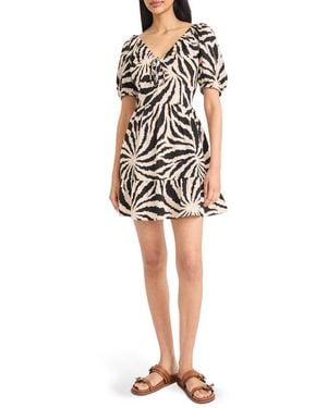 The Good Journey Puff Sleeve Tie Neck Minidress - Black