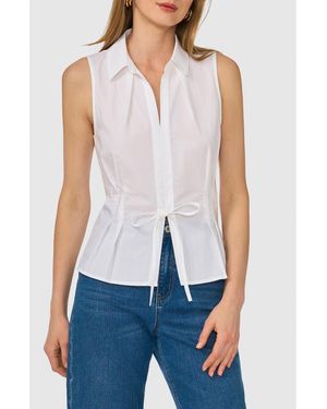 1.STATE Tie Front Sleeveless Cotton Shirt - Blue