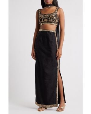 Santi Ravi Beaded Lehenga Choli With Dupatta - Black