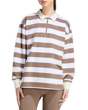 adidas Striped Quarter Zip Cotton Polo - Gray