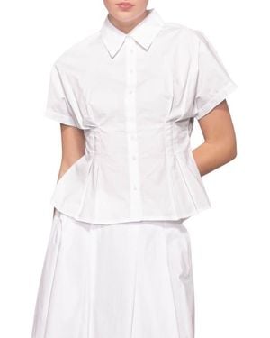 MELLODAY Godet Short Sleeve Button-Up Shirt - White