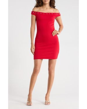 Madden Girl Grommet Trim Off The Shoulder Cap Sleeve Minidress - Red