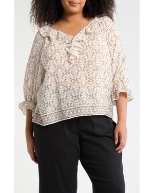 Max Studio Ruffle Woven Top - Natural