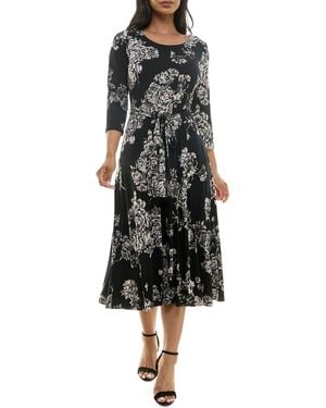 Nina Leonard Sylvia Floral A-Line Midi Dress - Black