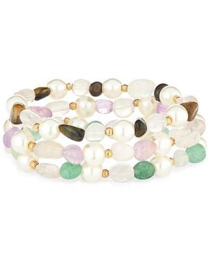 Natasha Couture Set Of 3 Faux Pearl Beaded Stretch Bracelets - Multicolor