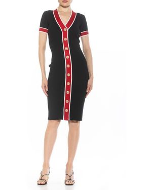 Alexia Admor Otto V-Neck Short Sleeve Ribbed Sweater Dress - Black