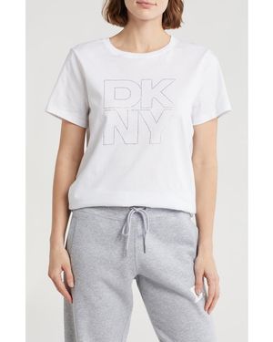 DKNY Stacked Rhinestone Logo T-Shirt - White