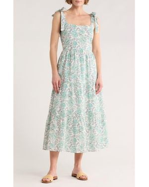 C&C California Betty Tie Shoulder Tiered Midi Dress - Blue