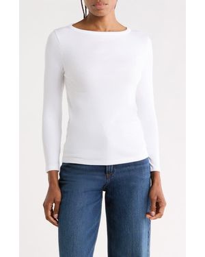 Vince Ribbed Boat Neck Top - White