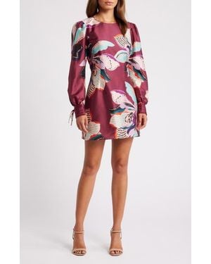Hutch Puff Shoulder Long Sleeve Minidress - Red