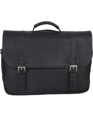 Kenneth Cole Colombian Leather Double Gusset Laptop Briefcase - Black