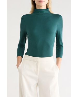 Nordstrom Three-Quarter Sleeve Stretch Pima Cotton Mock Neck T-Shirt - Green