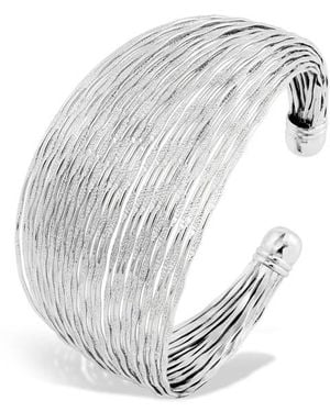 Savvy Cie Jewels Rhodium Plated Wide Cuff Bracelet - White