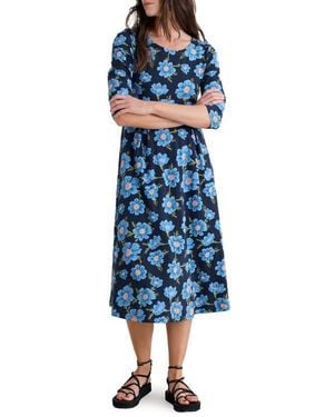 Seasalt Cornwall Veronica Print Stretch Organic Cotton Jersey Midi Dress - Blue