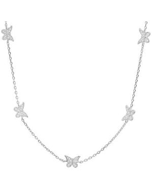 Queen Jewels Sterling Cz Butterfly Station Necklace - Blue