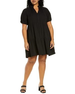 Cece Tiered Ruffle Neck Dress - Black