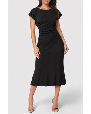 Bebe Crushed Satin Draped Back Midi Dress - Black