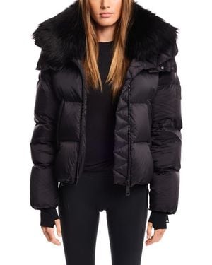 Sam. Kaia Water Resistant Down Puffer Jacket With Removable Genuine Shearling Trim - Black
