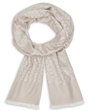 Calvin Klein Fringe Trim Logo Scarf - White